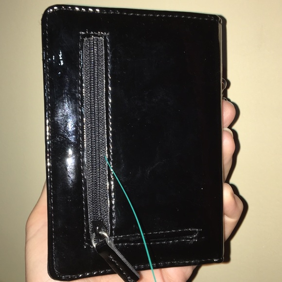 Shiny black sexy zipper sleek snap secure wristlet phone mini fun little bag new - Picture 3 of 15